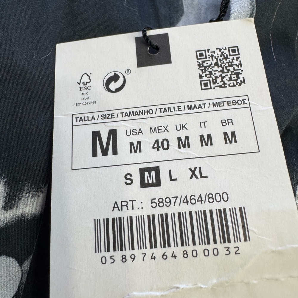 Zara Man NWT Size M Black White Negative Graphic Squares Button Up Shirt - Picture 3 of 7